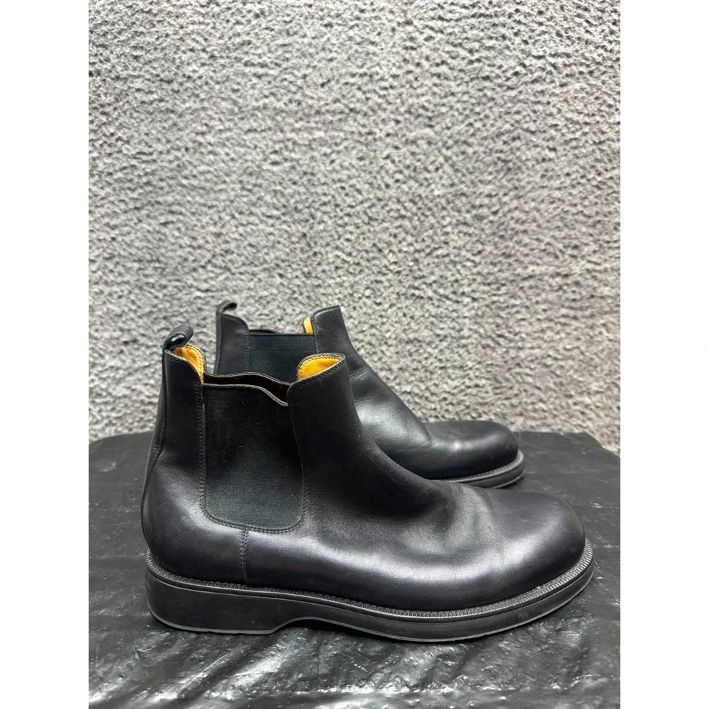 Giorgio Armani Leather Round Toe Pull On Chelsea Boots Black Mens Size 45 EU